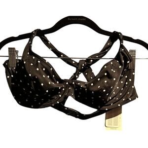 Freya NWT 38D Bikini Top Black with White Polka Dots Lycra Swim Vacation Beach